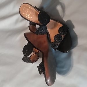 Jack Rogers. Black strap wedges. Size 8
